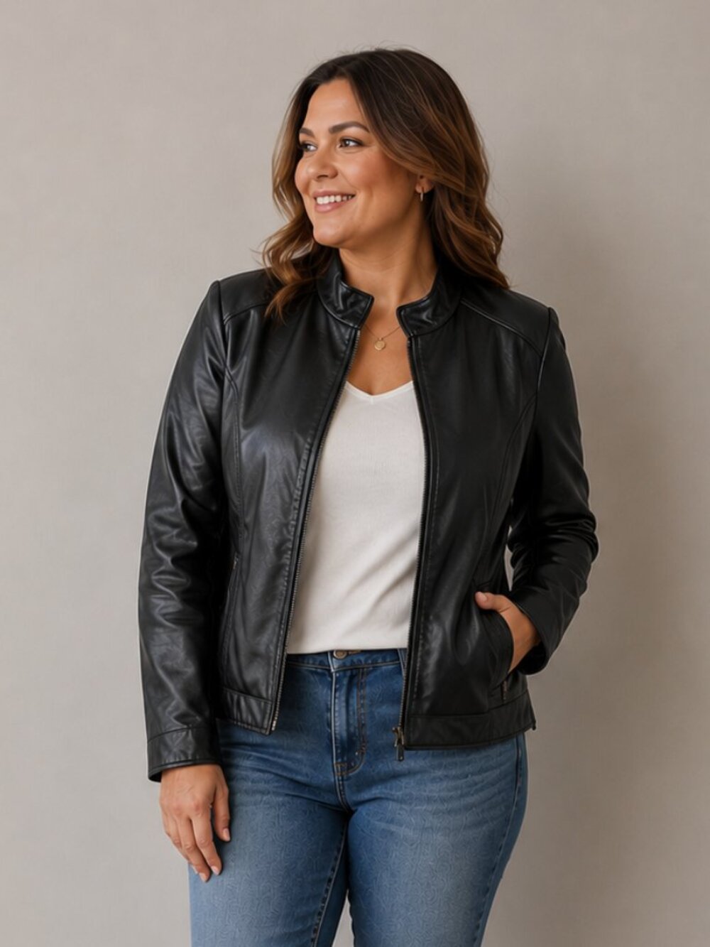 Boston Harbour Black Soft Leather Zip-Front Women's Jacket Size L